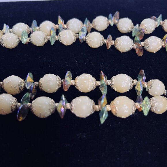 Vintage Double Strand Sugared Bead And AB Rhinestone Necklace (6120) - Picture 7 of 9